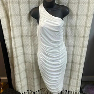 PRETTYGARDEN Ruched Bodycon Dress One Shoulder Sleeveless Cocktail Pencil Dress